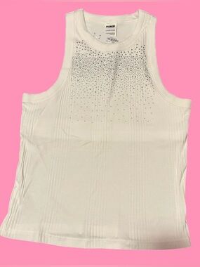 PINK Victoria's Secret White Ribbed Tank with Rhinestones